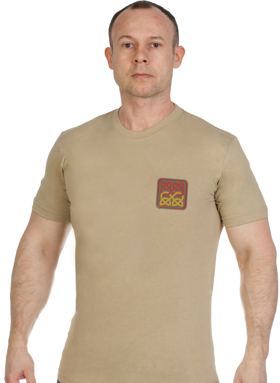 Купить мужскую светлую футболку с вышивкой Кельтский Узел онлайн в подарок