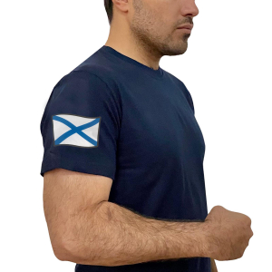 Мужская темно-синяя футболка с термотрансфером Андреевский флаг