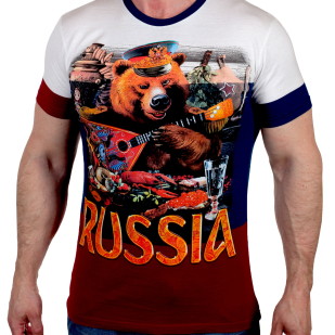 Трендовая футболка триколор "Russia" (Размеры с 44 (XS) по 58 (4XL))