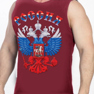 Мужская футболка без рукавов с гербом России (размеры с 46 (XS) по 56 (2XL))