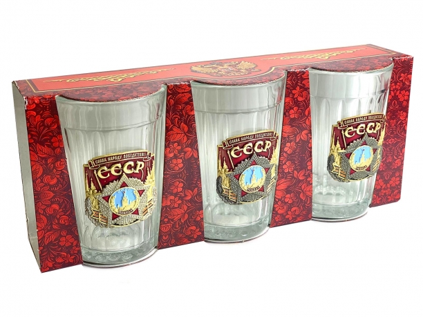 Набор из 3-х граненых стаканов СССР Слава народу-победителю