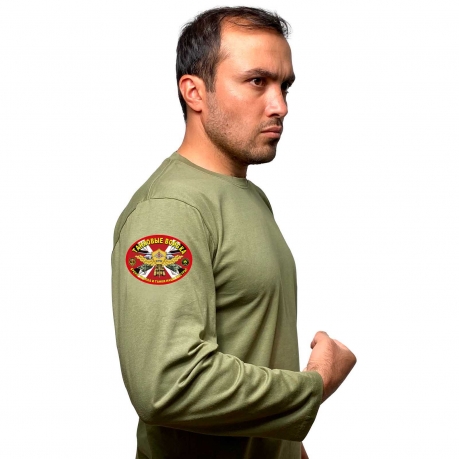 Надежная футболка с длинным рукавом с термотрансфером Танковые войска