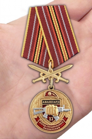 Нагрудная медаль За службу в 17-м ОСН Авангард - вид на ладони