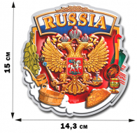 Наклейка Герб России в окружении предметов, которые ТАК дороги настоящему русскому человеку!