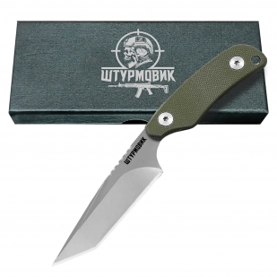 Нож скрытого ношения с фиксированным клинком "Штурмовик" D2 Tanto (клинок 83 мм, рукоять G10 олива)