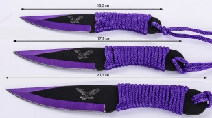 Набор метательных ножей с сиреневыми лезвиями и шнурами
