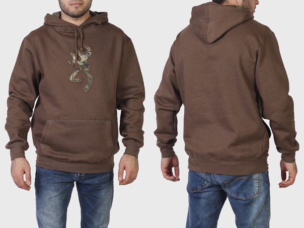 Однотонная мужская толстовка Browning с камуфляжной изнанкой капюшона. 