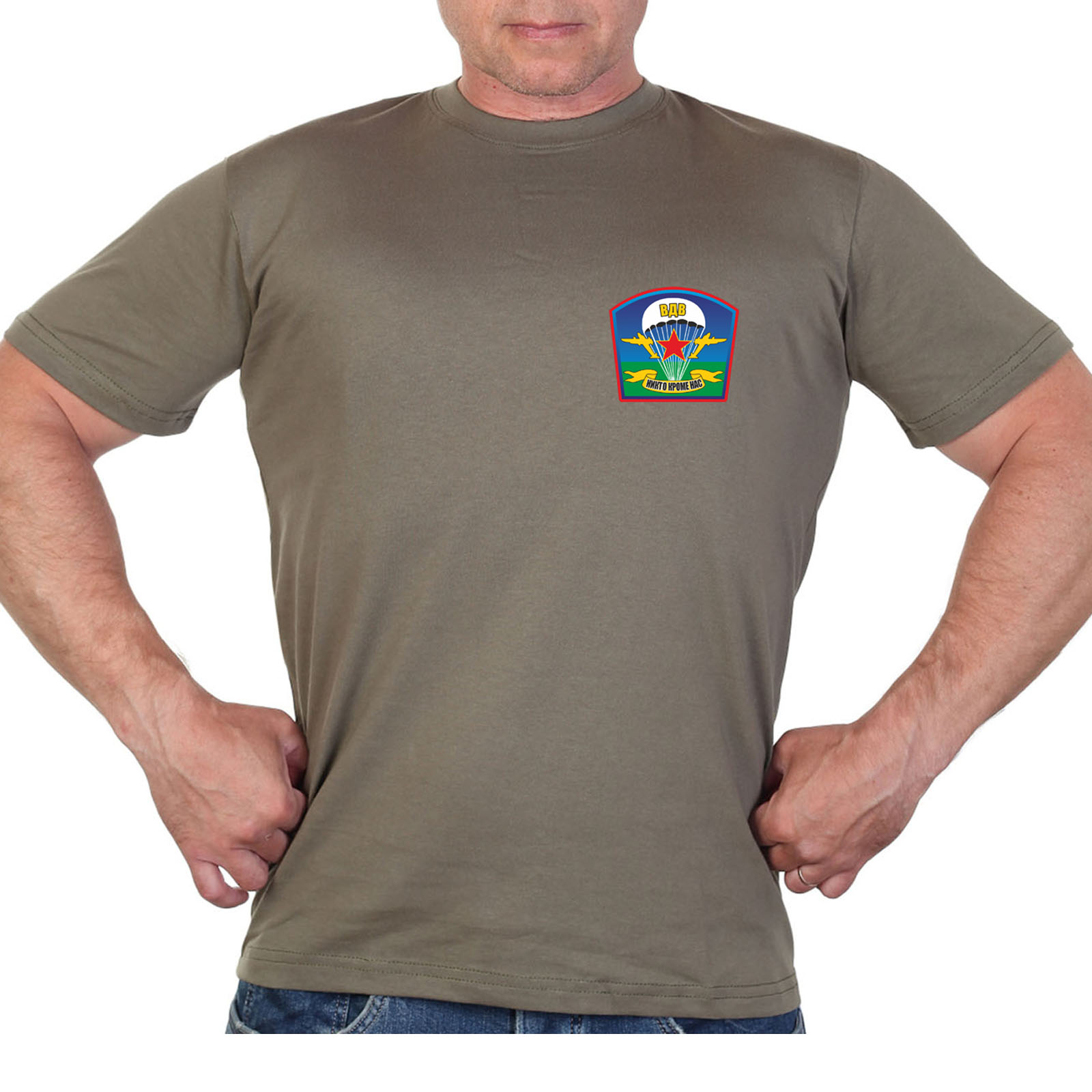 Оливковая футболка с десантным термотрансфером