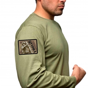 Оливковая футболка с термонаклейкой "Штурм-Z" на длинном рукаве