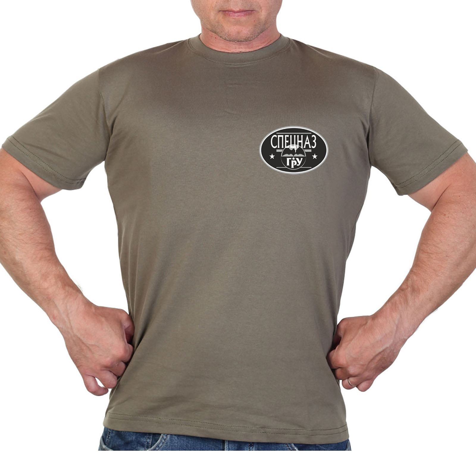Оливковая футболка с термотрансфером "Спецназ ГРУ"