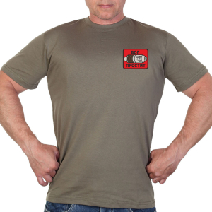Оливковая футболка с термотрансфером "ВОГ простит"