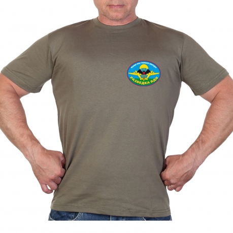Оливковая футболка с ярким термотрансфером Разведка ВДВ