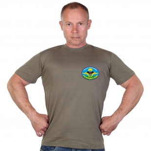 Оливковая футболка с ярким термотрансфером Разведка ВДВ
