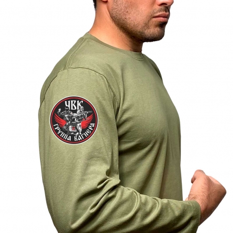 Оливковая мужская футболка с длинным рукавом с термотрансфером ЧВК Группа Вагнера