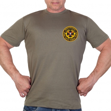 Оливковая мужская футболка с термоаппликацией Доброволец