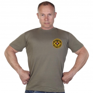 Оливковая мужская футболка с термоаппликацией Доброволец