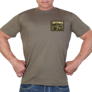 Оливковая мужская футболка с термотрансфером "Штурм-Z"