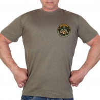 Оливковая трикотажная футболка с термотрансфером "Доброволец