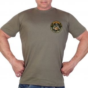 Оливковая трикотажная футболка с термотрансфером Доброволец