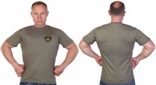 Оливковая трикотажная футболка с термотрансфером Доброволец