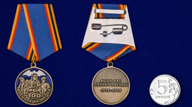 Памятная медаль 100 лет Военной разведке - сравнительный размер