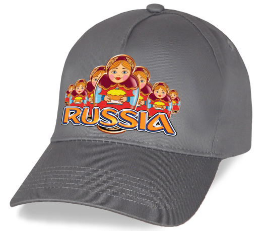 Патриотическая бейсболка с авторским принтом Russia «Русские матрешки». Такой сувенир на Вашей голове будет напоминать окружающим, что Вы - патриот своей страны!