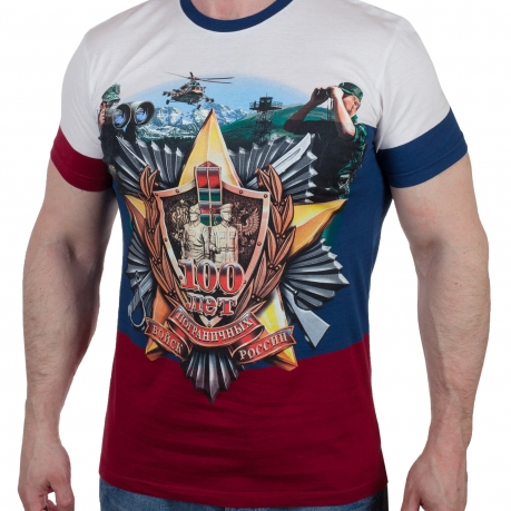 Патриотическая футболка триколор "Погранвойска" для защитников Отечества только самое оригинальное