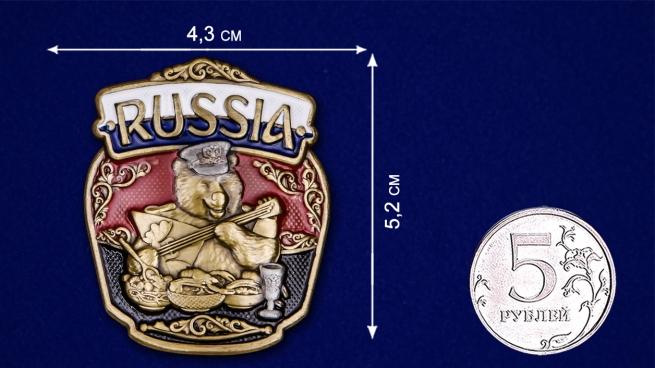 Патриотическая накладка "RUSSIA" с медведем - размер