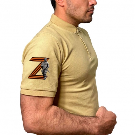 Песочная футболка-поло с термопринтом «Z» на рукаве