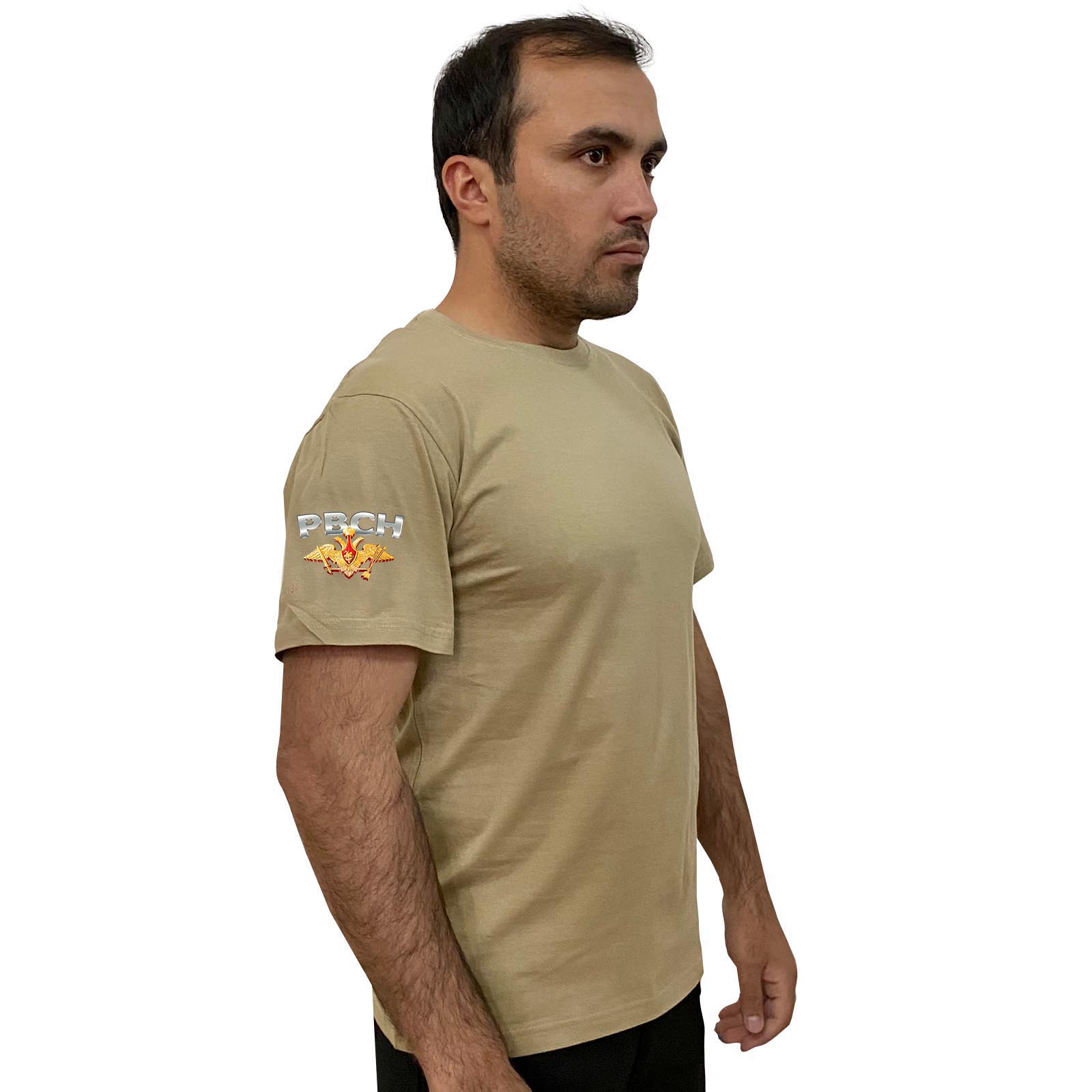 Песочная футболка с термопринтом РВСН на рукаве