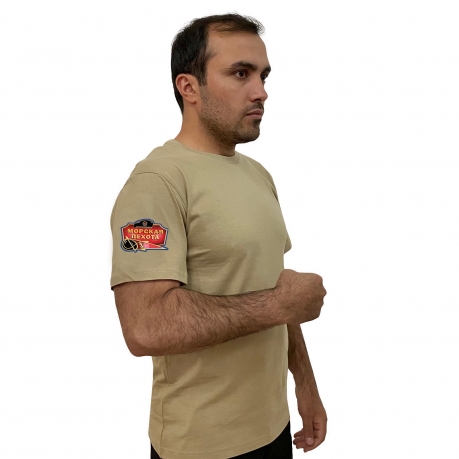 Песочная футболка с термотрансфером Морская пехота на рукаве
