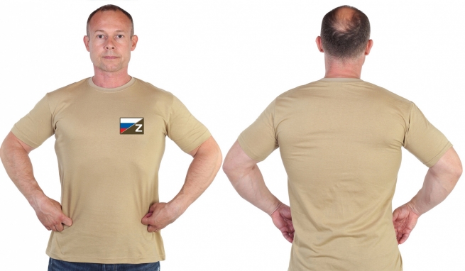 Песочная футболка с термотрансфером Полевой шеврон Z с триколором