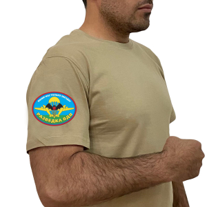 Песочная футболка с термотрансфером "Разведка ВДВ" на рукаве