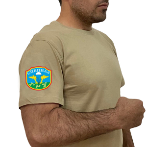 Песочная футболка с термотрансфером "Спецназ ГРУ" на рукаве