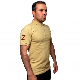 Песочная футболка-поло с трансфером на рукаве для участников Операции «Z» - в Военпро