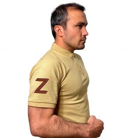 Песочная футболка-поло с трансфером на рукаве для участников Операции «Z» - с доставкой