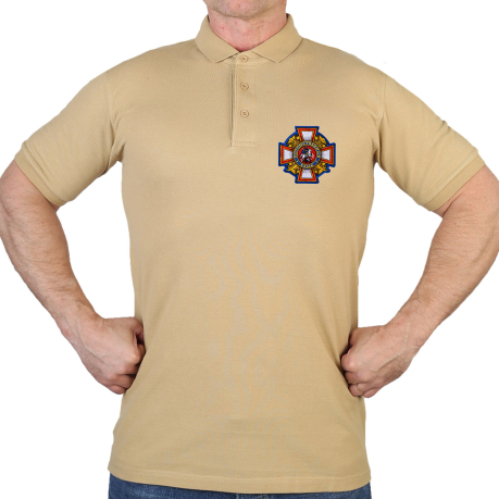 Песочная мужская футболка-поло с вышивкой Потомственный Казак