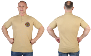 Песочная мужская футболка-поло с вышивкой Потомственный Казак