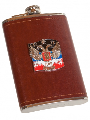 Плоская нержавеющая фляжка в чехле с накладкой ДНР - купить онлайн