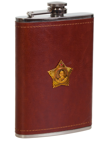 Плоская нержавеющая фляжка в чехле с Орденом Суворова - купить в подарок