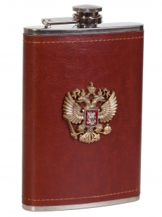 Плоская подарочная фляжка с накладкой Герб РФ - купить в подарок