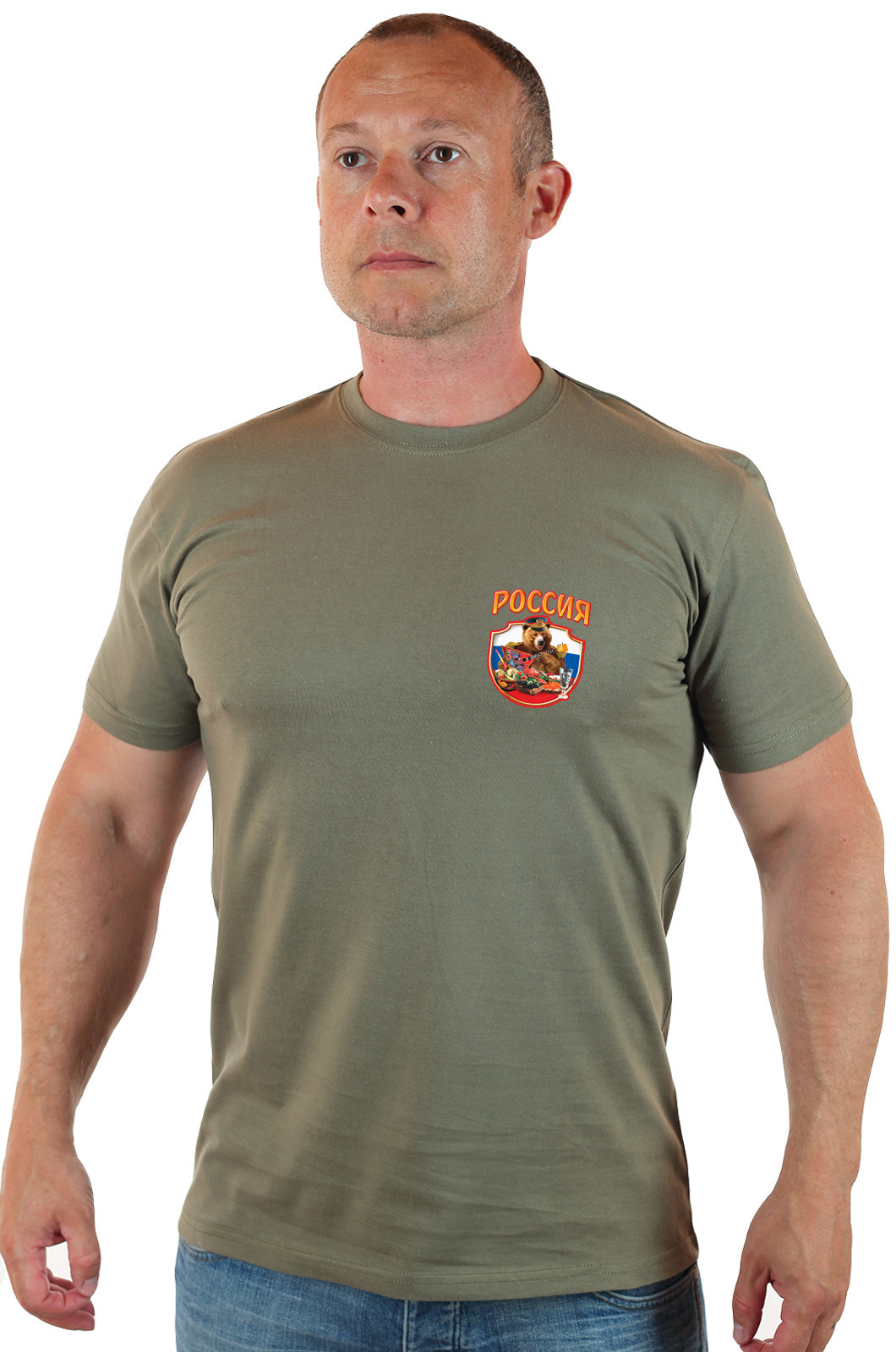 Практичная мужская футболка с патриотичной эмблемой - купить в подарок