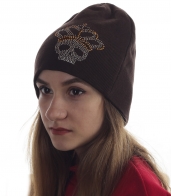 Роскошная женская шапка с аппликацией "Череп с короной"