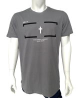 Серая мужская футболка K S C Y с черно-белым принтом