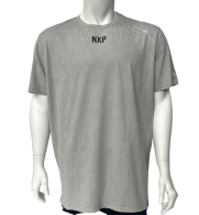 Серая мужская футболка NXP с крупным черным принтом