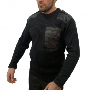 Шерстяной вязанный свитер спецназа черный