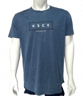 Синяя мужская футболка K S C Y с черно-белым принтом
