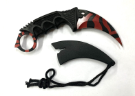 Складной нож-керамбит черно-красный камуфляж с ножнами