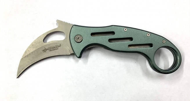 Складной нож-керамбит Haller со светло-зеленой перфорированной рукоятью