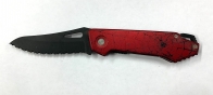 Складной нож с красной рукоятью и зубчатым лезвием
